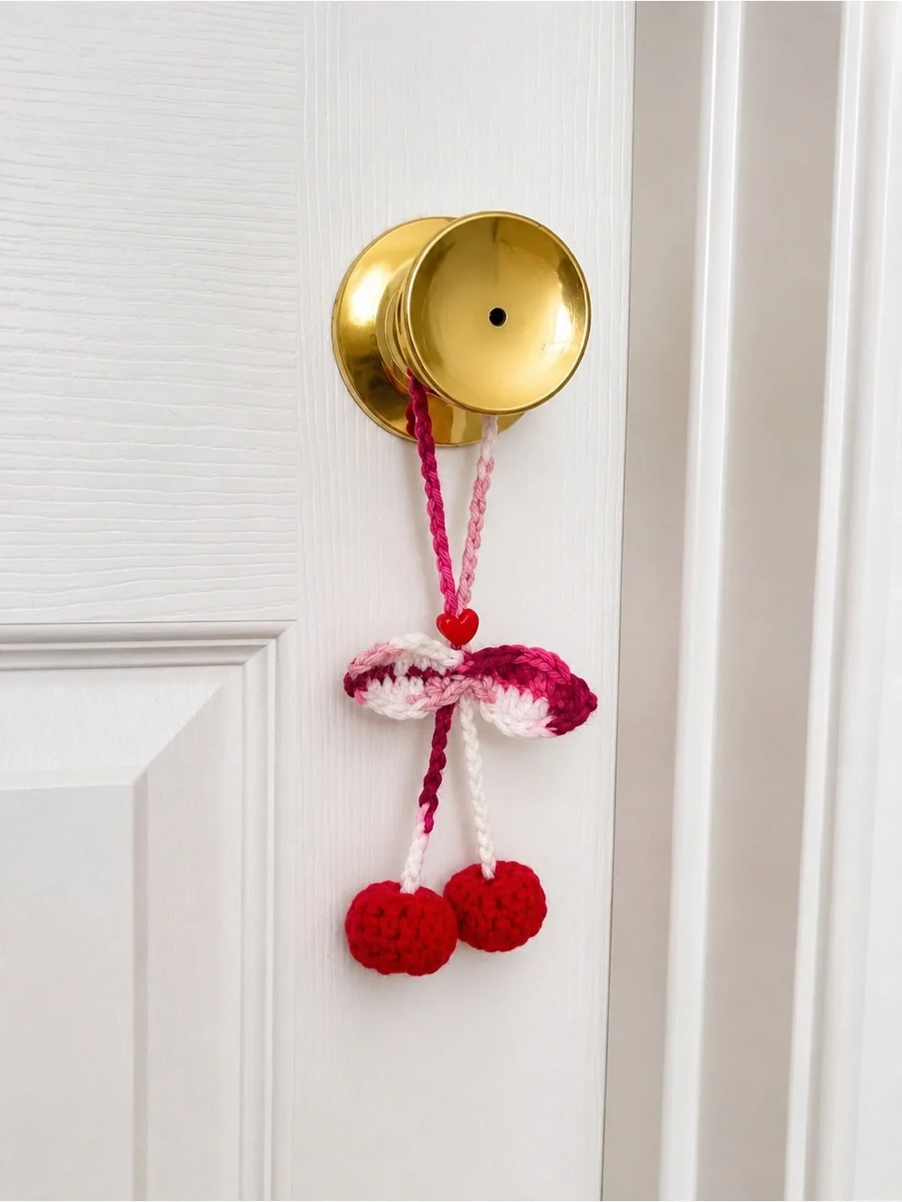 Berry Camo Crochet Cherry Bag Charm - Pink, Red & White